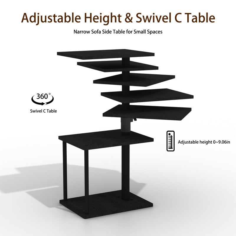 Faesun C Table End Table Adjustable Height, 360Â°Swivel TV Tray Table for Small Spaces, Small Nightstand for Living Room, Bedroom, Walunt - Image 5