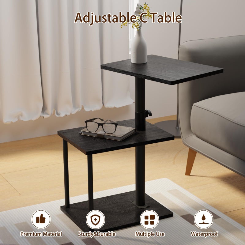 Faesun C Table End Table Adjustable Height, 360Â°Swivel TV Tray Table for Small Spaces, Small Nightstand for Living Room, Bedroom, Walunt - Image 4