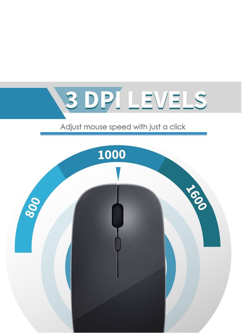 Ntech فأرة لاسلكية رفيعة 2.4G وبلوتوث 5.1، قابلة لإعادة الشحن، وضع مزدوج للأجهزة الكمبيوتر المحمولة، سوداء - Image 5