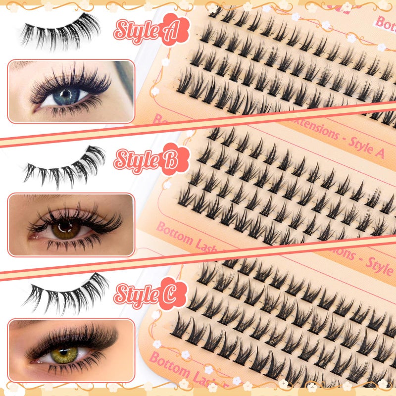 calphdiar Bottom Lashes Clusters DIY Eyelash Extension 3 Styles Lower Eyelash Clusters Bottom Individual Lashes 5-7mm Thin Band Natural Bottom Lash Clusters 260pcs DIY Entire Lash Extensions by calphdiar - Image 3