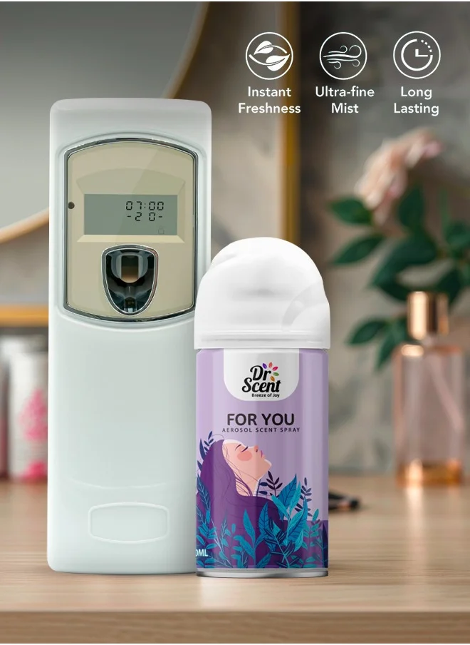 Dr Scent Dr Scent Breeze of Joy, Combo | Automatic Air Freshener Spray Dispenser LCD with 300 ml Aerosol Spray Refill | Long-Lasting Fragrance for Home & Office. (For You)