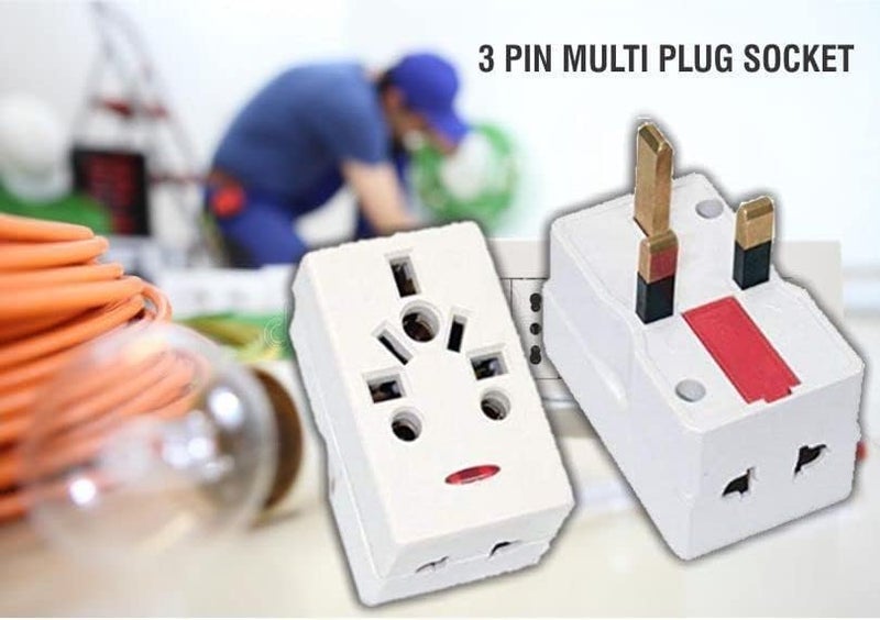 ECVV ECVV 03 Way Adapter with Square-Pin, Universal Socket with Light And 13A Fuse. Travel Adaptor for KSA/UAE/UK/HK, AC Power Plug for US/AU/JP/CN, 3 Pin plug adapter. - Image 1