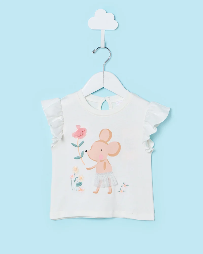 Redtag Infant Girls White Embellished T-Shirt