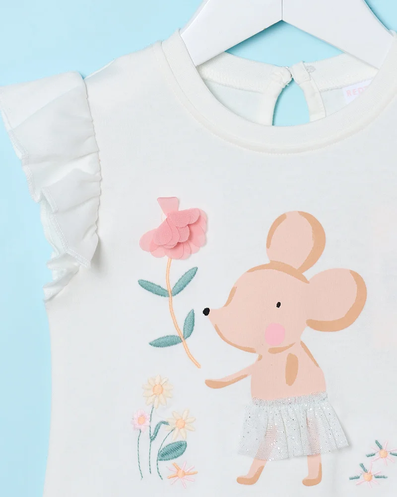 Redtag Infant Girls White Embellished T-Shirt
