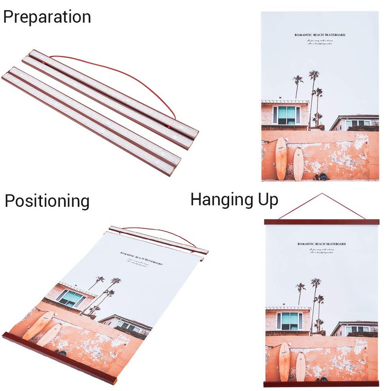 Benjia Magnetic Poster Hanger  8x10 8x20 8x11 Poster Frame Wood Wooden Magnet Print Posters Dowel Scroll Hanger Hangers Hanging Kit for Walls Map Canvas Artwork (Mahogany  8"") - Image 2