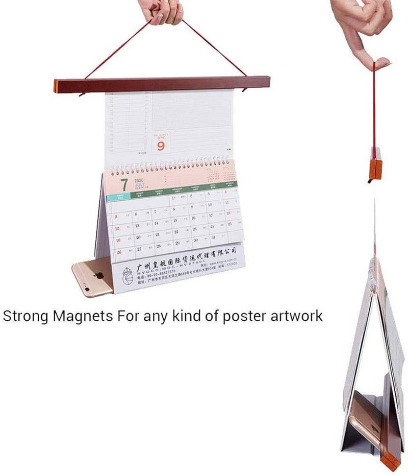 Benjia Magnetic Poster Hanger  8x10 8x20 8x11 Poster Frame Wood Wooden Magnet Print Posters Dowel Scroll Hanger Hangers Hanging Kit for Walls Map Canvas Artwork (Mahogany  8"") - Image 3