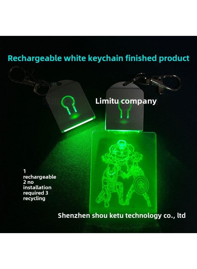 Luminous Keychain Rechargeable Acrylic Special-shaped Colorful Pendant Source Stall Wholesale-Color:Dog Buckle Charging Finished Product (with Pattern)-White - Image 1