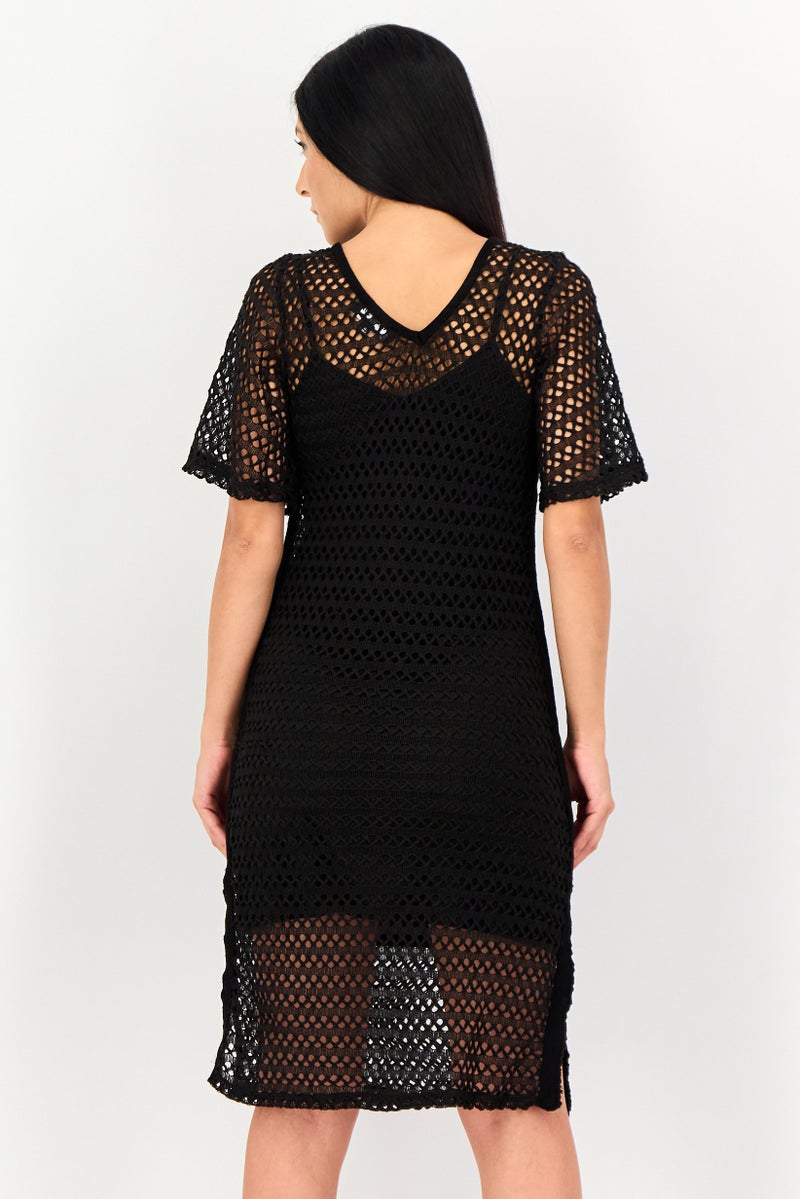 VERO MODA فستان سيسيليا كاجوال ميدي قطعتين للنساء، أسود - Image 3