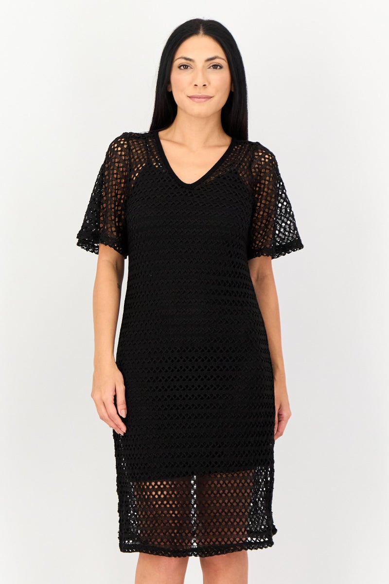 VERO MODA فستان سيسيليا كاجوال ميدي قطعتين للنساء، أسود - Image 1