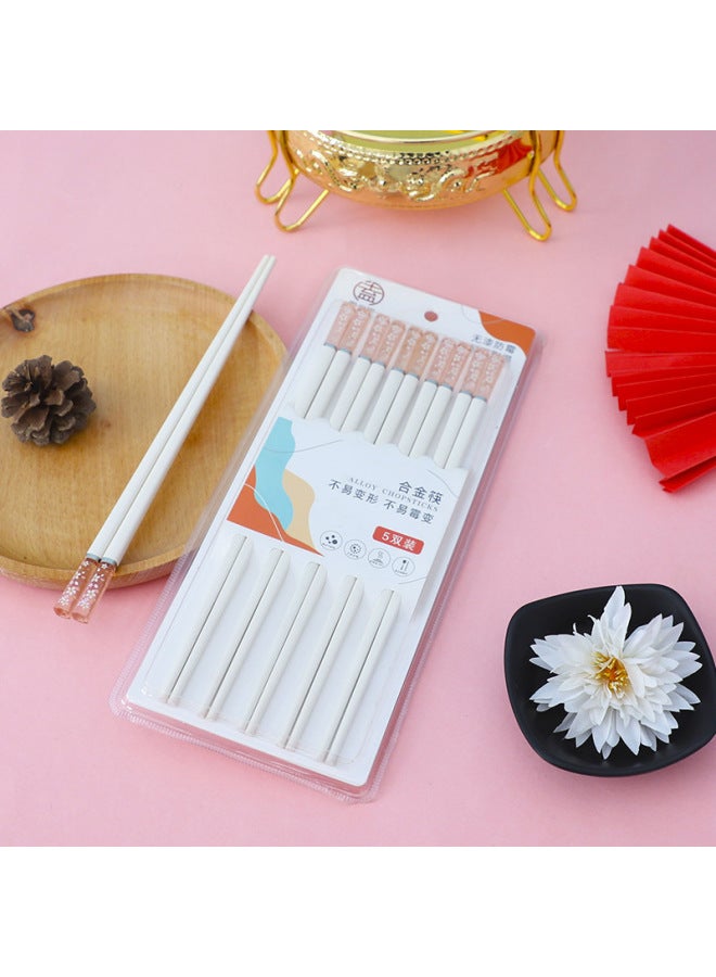 Alloy Chopsticks Jinfu 10 Pairs Of Hotel Household Color Disinfection Five-color Color Chopsticks 10 Yuan Store Goods-Color:5 Pairs Of Cherry Blossom Amber Blister Card  - Image 1