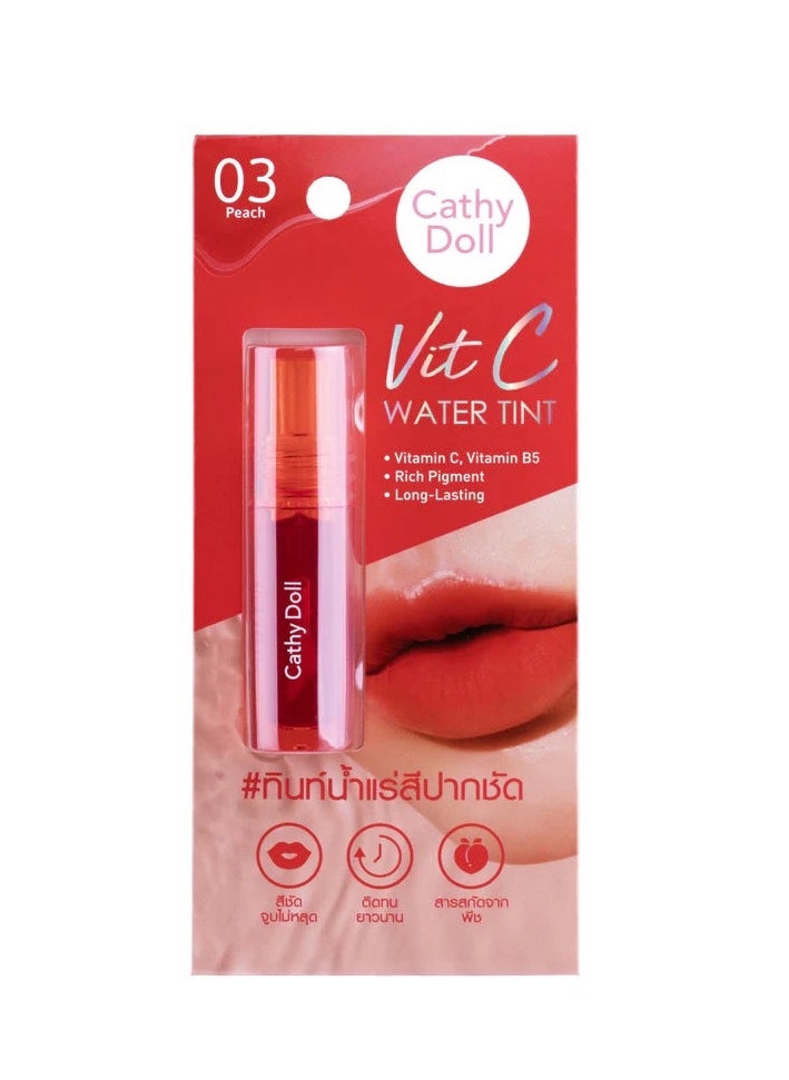 Cathy Doll Cathy Doll Vit C Water Tint 03 Peach – Long-Lasting Lip Tint with Vitamin C & B5 | Fresh Peach Shade for Natural Glow  - Image 1