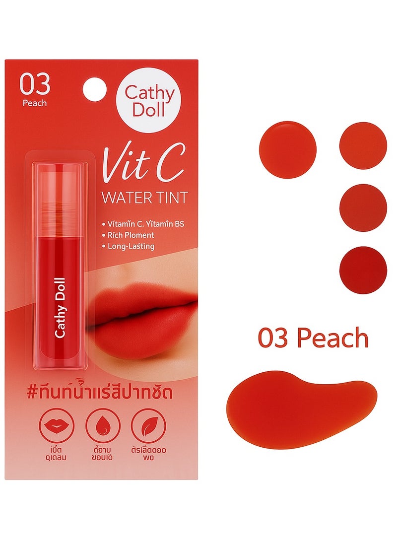Cathy Doll Cathy Doll Vit C Water Tint 03 Peach – Long-Lasting Lip Tint with Vitamin C & B5 | Fresh Peach Shade for Natural Glow  - Image 2