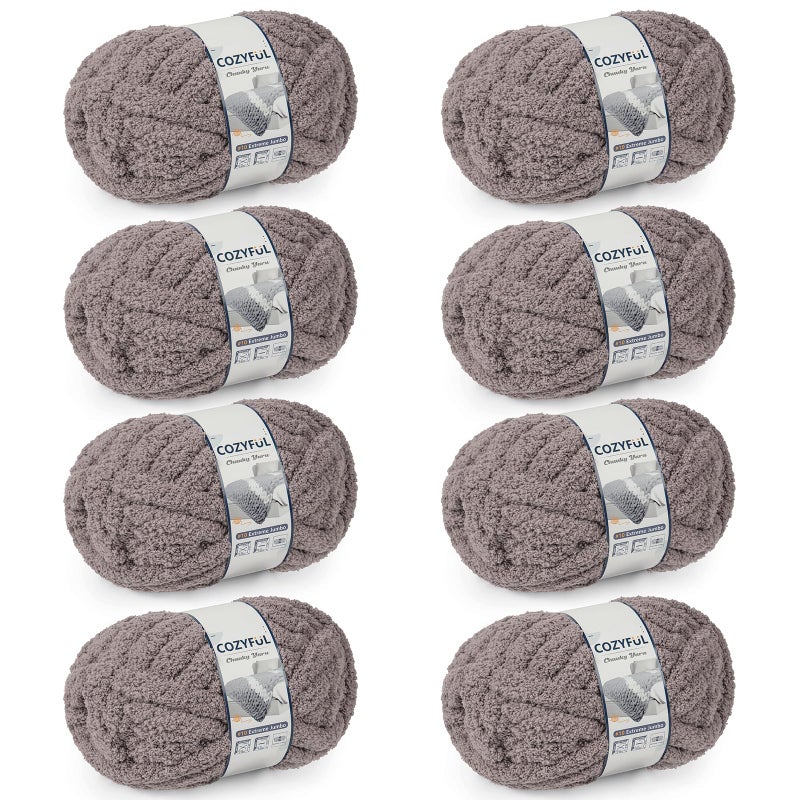 Cozyful Chunky Yarn for Hand Knitting - #10 Chunky Chenille Yarn, Jumbo Big Thick Chunky Yarns for Crocheting, Super Bulky Chunky Knit Blanket Yarns, 8 Skein (25 yds 8 oz Each Skein), Sand - Image 1