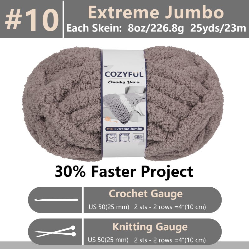 Cozyful Chunky Yarn for Hand Knitting - #10 Chunky Chenille Yarn, Jumbo Big Thick Chunky Yarns for Crocheting, Super Bulky Chunky Knit Blanket Yarns, 8 Skein (25 yds 8 oz Each Skein), Sand - Image 2