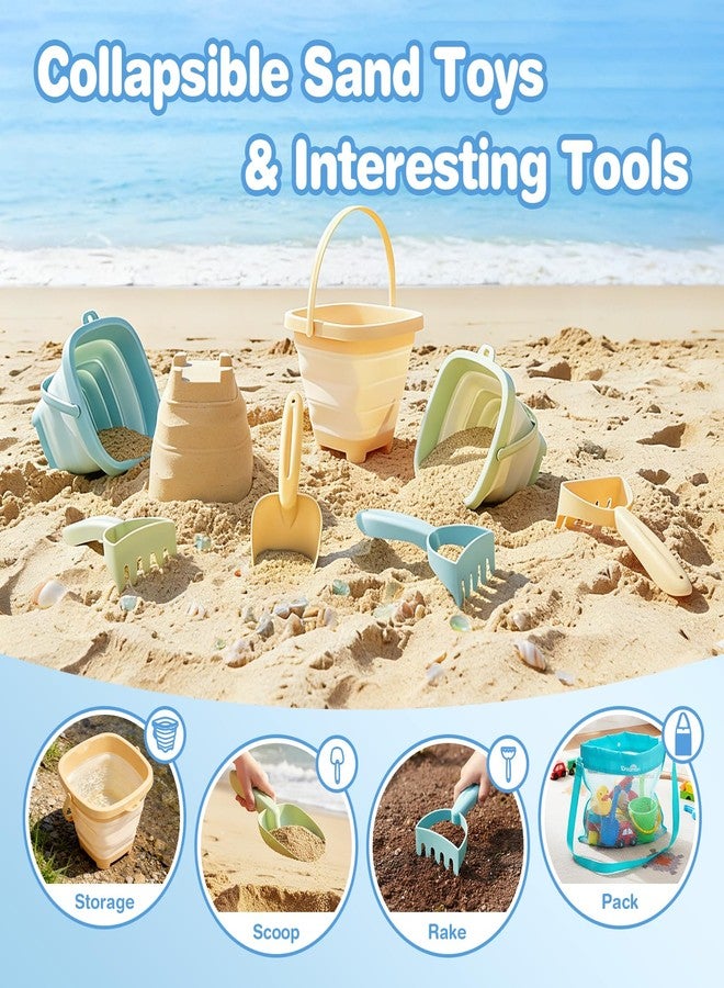 Dreamon Beach Toys, 3 Pack Collapsible Sand Buckets for Kids, Shovels & Rakes Set with Mesh Bag, Kids Beach Essentials Sandcastle Building Kit for Beach Trip Outdoor Play and Summer Fun - Image 4