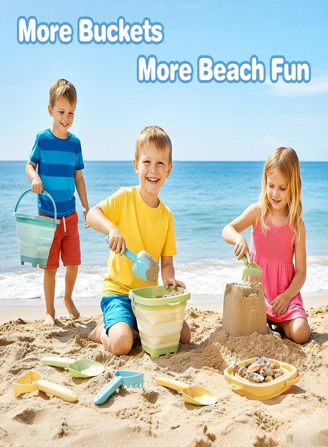 Dreamon Beach Toys, 3 Pack Collapsible Sand Buckets for Kids, Shovels & Rakes Set with Mesh Bag, Kids Beach Essentials Sandcastle Building Kit for Beach Trip Outdoor Play and Summer Fun - Image 2
