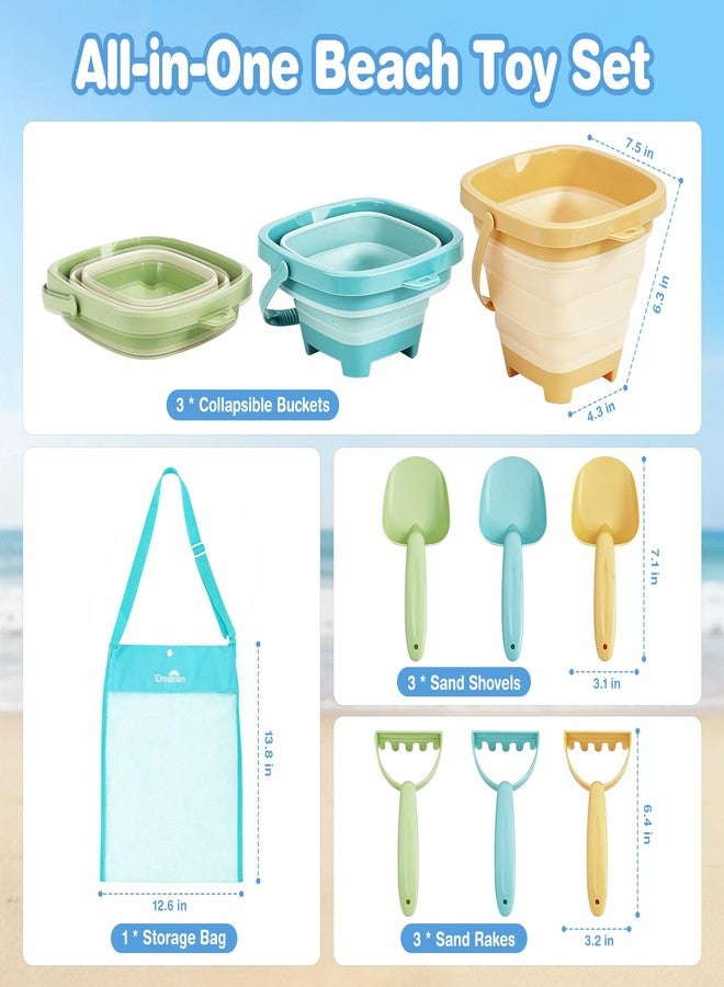 Dreamon Beach Toys, 3 Pack Collapsible Sand Buckets for Kids, Shovels & Rakes Set with Mesh Bag, Kids Beach Essentials Sandcastle Building Kit for Beach Trip Outdoor Play and Summer Fun - Image 5