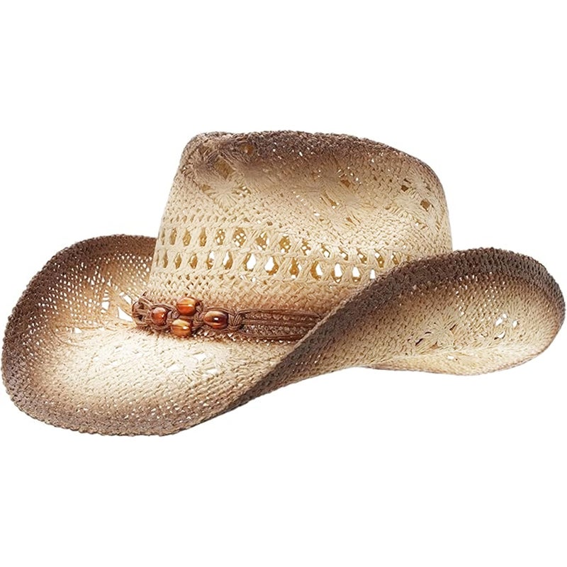grinderPUNCH Western Outback Cowboy Hat Men's Women's Style Classic Straw Western Cowgirl Hat (Biege) - Image 1