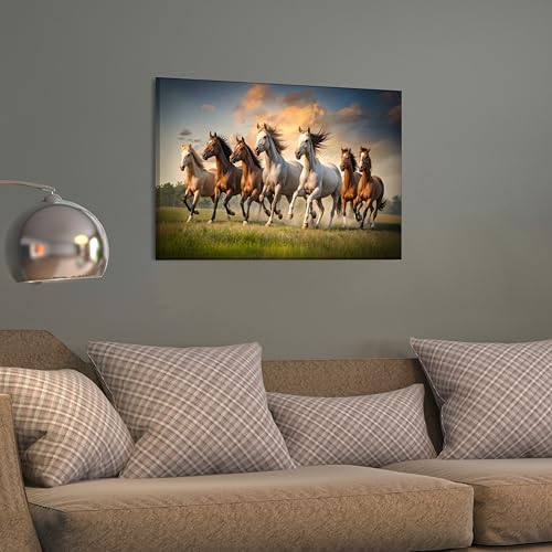 Rousrie Big Size Premium Canvas 7 Running Horses Painting As Per Vastu | Best For Wall Decoration Of Living Room | Wooden Canvas Printed Premium Collection (Design 1, 18 x 12 Inch, Unframed) - Image 2