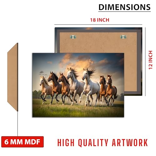 Rousrie Big Size Premium Canvas 7 Running Horses Painting As Per Vastu | Best For Wall Decoration Of Living Room | Wooden Canvas Printed Premium Collection (Design 1, 18 x 12 Inch, Unframed) - Image 3
