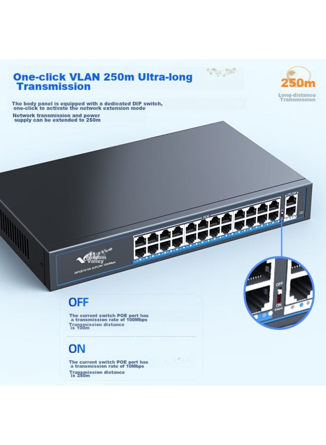 Smart Valley Huigu Gigabit 27-port Poe Switch, 24 Gigabit Poe + 2 Gigabit Ports + 1 Gigabit Sfp Optical Port, Camera Ap Network Cable Power Switch Splitter Hg-1026fp - Image 4