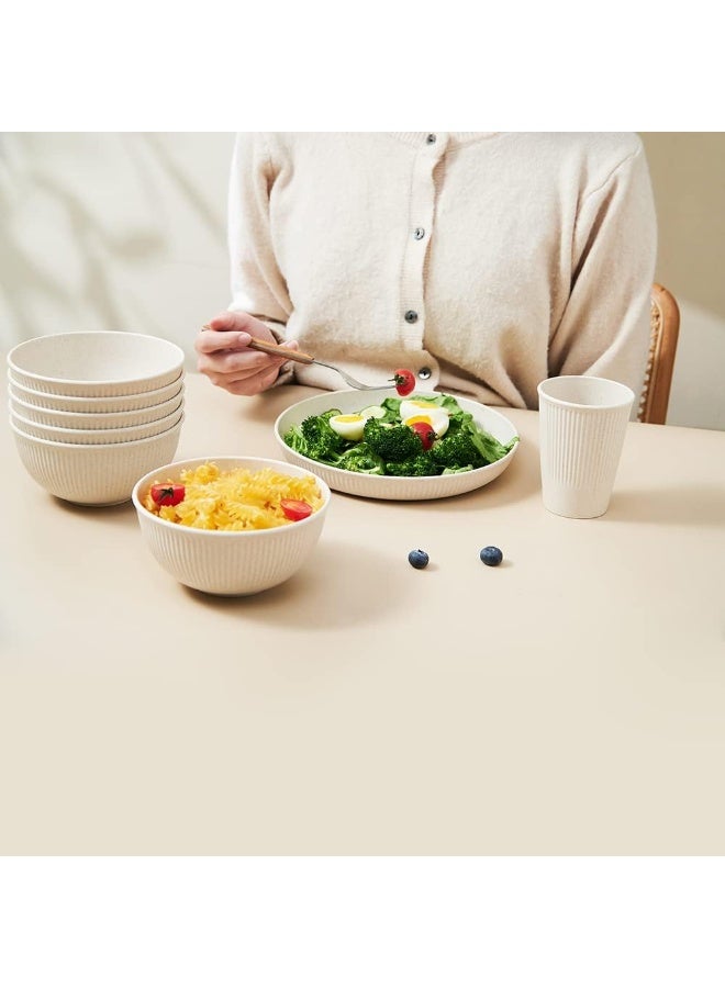 18pcs Wheat Straw Dinnerware Sets Unbreakable Reusable Dinnerware Set Kitchen Cups Plates and Bowls Sets Dishwasher Microwave Safe Plates - Image 4