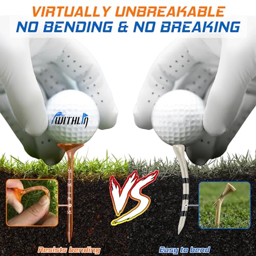 prowithlin Golf Tees 3 1/4'' Unbreakable Orange Transparent Acrylic with Tick Marks, Plastic Golf Tees Reduce Side Spin & Friction, Long Golf Tee 8 Prongs - 50 Pack (Orange) - Image 2