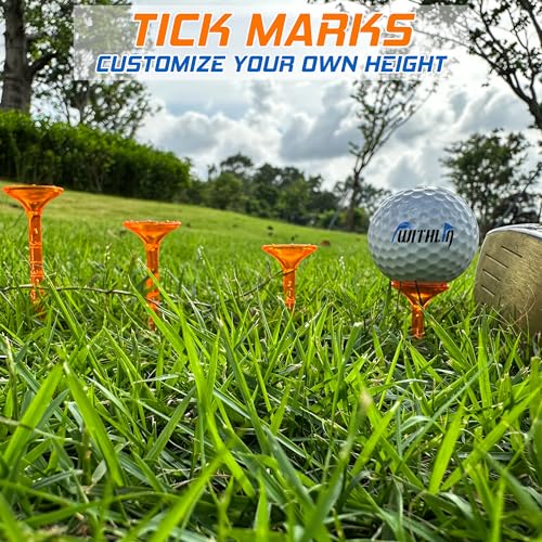 prowithlin Golf Tees 3 1/4'' Unbreakable Orange Transparent Acrylic with Tick Marks, Plastic Golf Tees Reduce Side Spin & Friction, Long Golf Tee 8 Prongs - 50 Pack (Orange) - Image 5