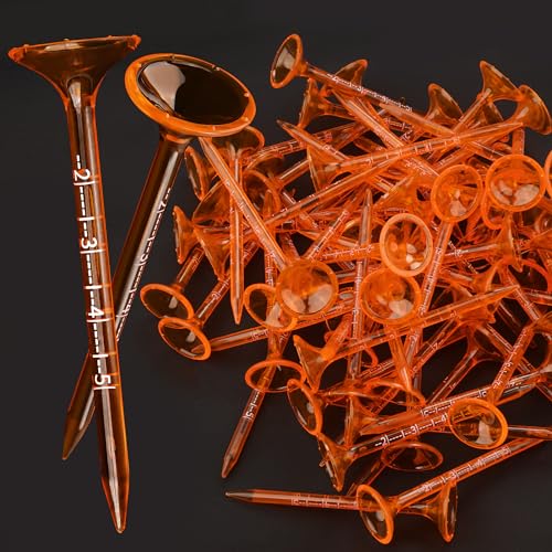 prowithlin Golf Tees 3 1/4'' Unbreakable Orange Transparent Acrylic with Tick Marks, Plastic Golf Tees Reduce Side Spin & Friction, Long Golf Tee 8 Prongs - 50 Pack (Orange) - Image 1