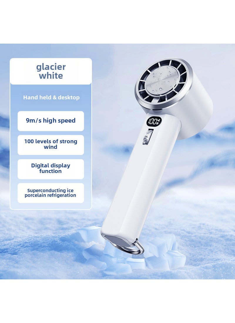 Generic - 2024 Handheld Ice-Cooling Turbo Fan with Digital Display Y52 High Speed Ice Compress Fan White - Image 1