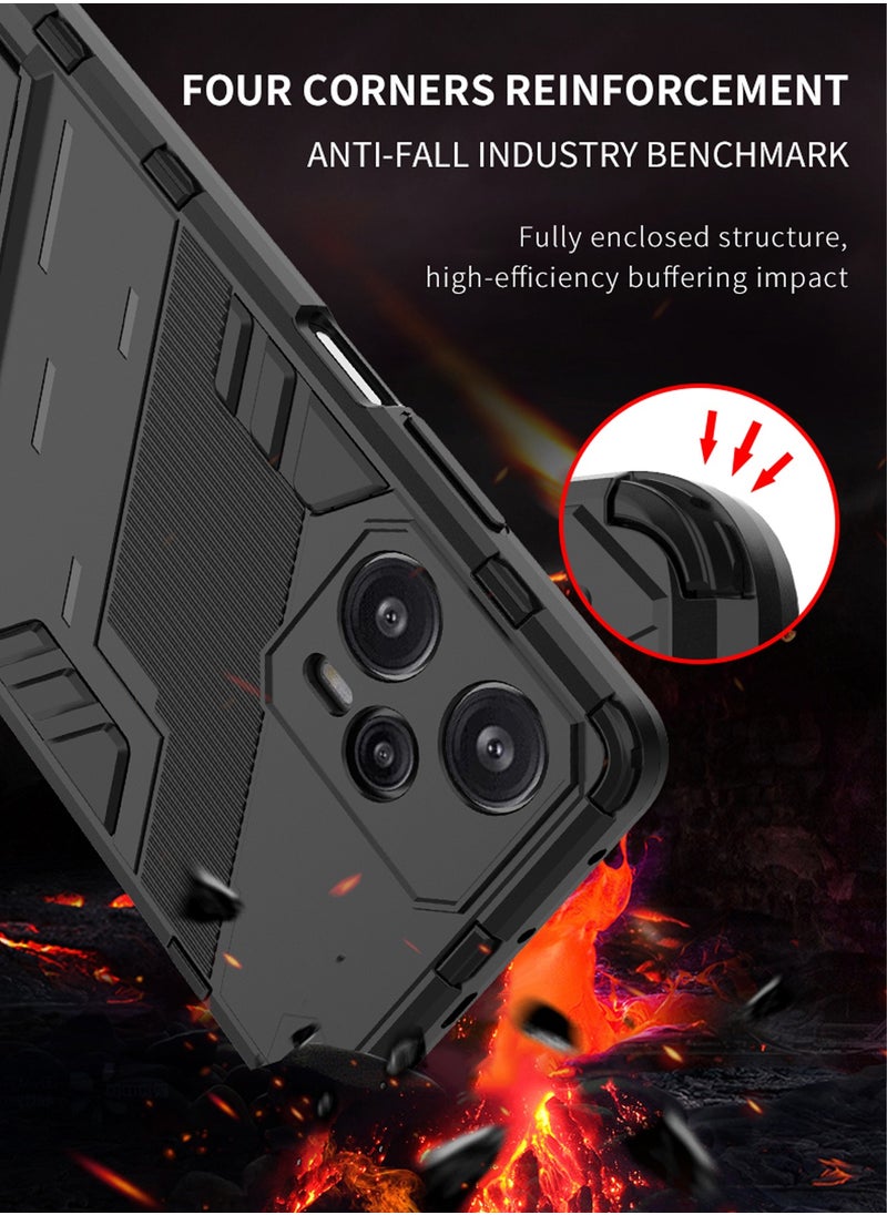 X-level - Redmi Note 12 Turbo / Xiaomi Poco F5 Case Cover with Duty Protection Shockproof Defender Kickstand Armor Back Cover with Anti-Fingerprint Anti-Scratch Mobile Cell Phone Protection Protector Black - Image 1
