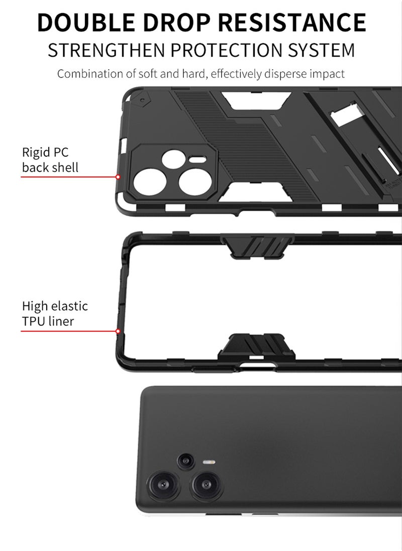 X-level - Redmi Note 12 Turbo / Xiaomi Poco F5 Case Cover with Duty Protection Shockproof Defender Kickstand Armor Back Cover with Anti-Fingerprint Anti-Scratch Mobile Cell Phone Protection Protector Black - Image 1
