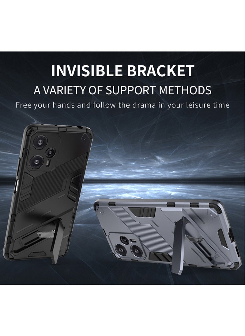 X-level - Redmi Note 12 Turbo / Xiaomi Poco F5 Case Cover with Duty Protection Shockproof Defender Kickstand Armor Back Cover with Anti-Fingerprint Anti-Scratch Mobile Cell Phone Protection Protector Black - Image 1
