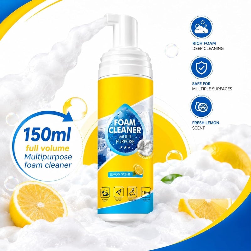LOVNOV 4-in-1 Foam Cleaner, Multi-Purpose Bathroom Cleaner & Sofa Cleaner, Deep Cleaning Foam Spray for Car Interior, Kitchen Grease, Leather, Upholstery, Tiles, Includes Sponge & Towel, 150ML - Image 2