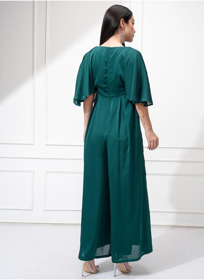 Vishudh - Women Teal Plain Romper Jumpsuit by Styli - Image 1