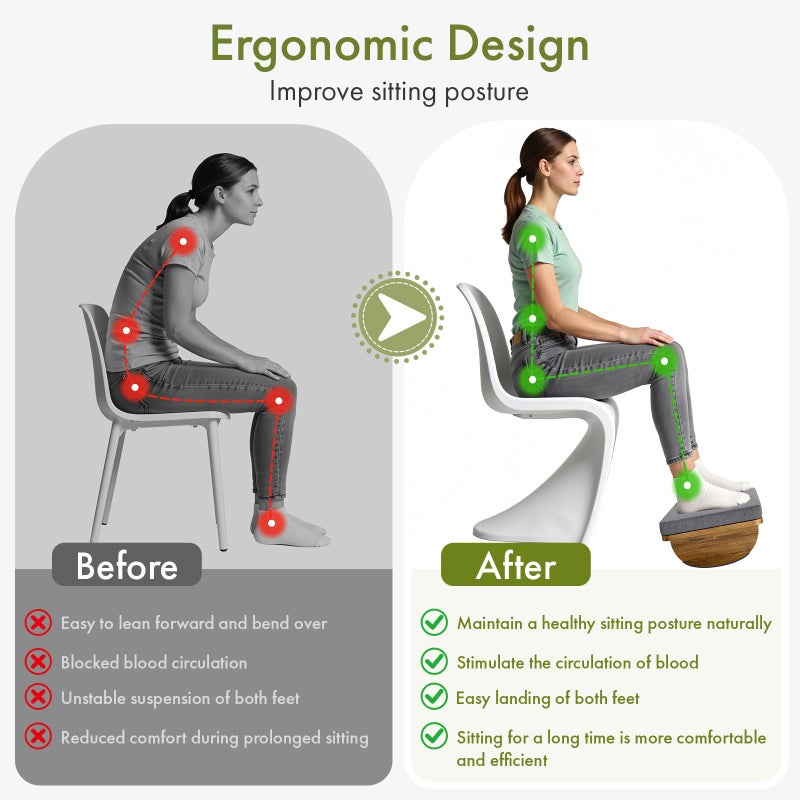 Atoping Ergonomic Wooden Footrest for Under Desk, Foot Rest with Anti-Slip Surface, Comfortable Desk Foot Stool for Office Home Gaming, Improve Posture & Promote Blood Circulation - Image 2