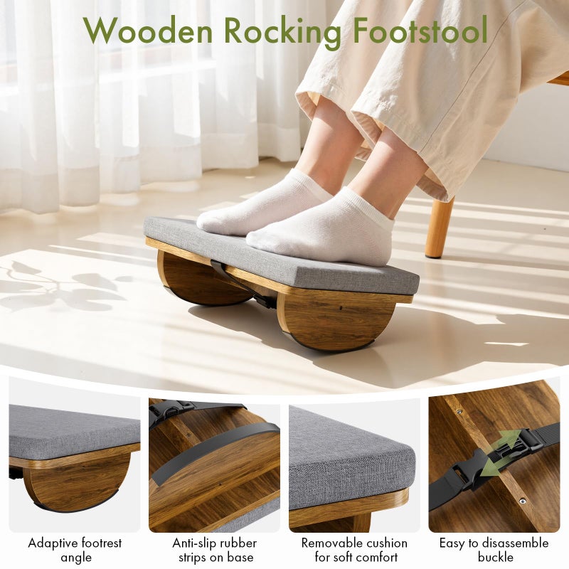 Atoping Ergonomic Wooden Footrest for Under Desk, Foot Rest with Anti-Slip Surface, Comfortable Desk Foot Stool for Office Home Gaming, Improve Posture & Promote Blood Circulation - Image 4