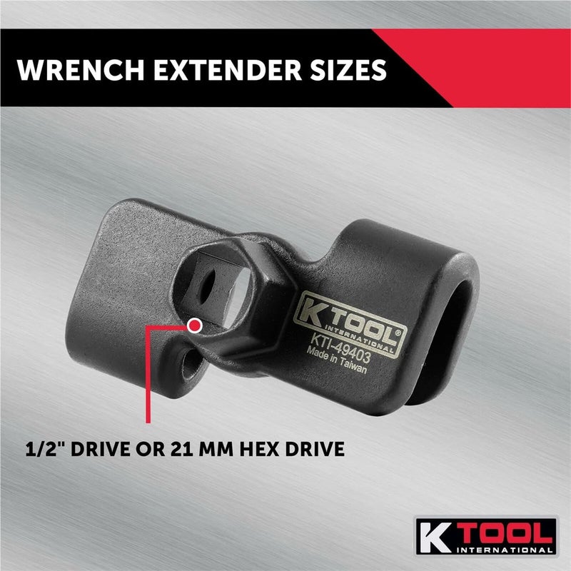 K-Tool International K Tool International 49403 Universal Wrench Extender Adaptor, 1/2 Inch or 21mm Hex Drive, Drop Forged Body with Heat Treatment, Extendable, Black - Image 4