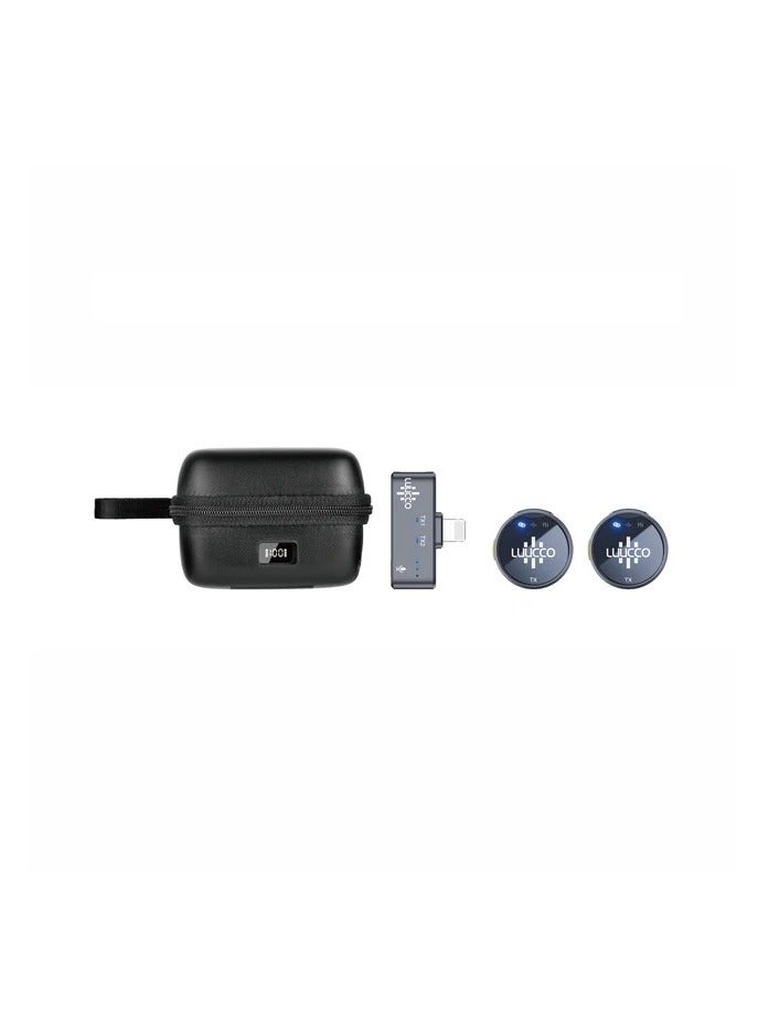 LUUCCO AirWave K2 2-Person Wireless Lavalier Microphone Lighting for Iphone with Charging Case Lapel Mic for Vloging Interviews and Live Streaming - Image 1