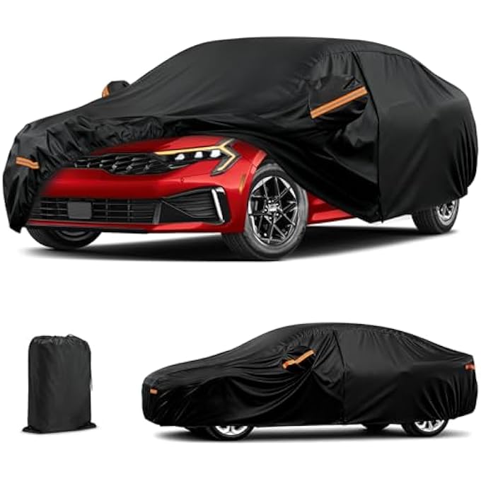 rayihni Car Cover for Kia K5 2021-2026, 6 Layers Waterproof Car Covers with Zipper Door & Windproof Bands All Weather Cover for Snow Rain Dust Hail Leaves Bird droppings Protection - Image 2