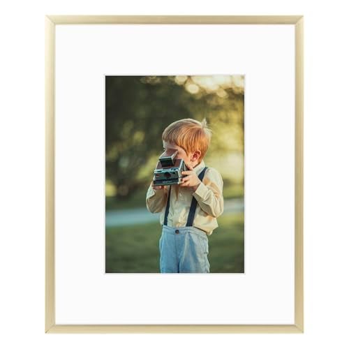 Frametory إطار فريماتوري، إطار صور من الألمنيوم الذهبي 8x10 - مجموعة من 1 - مثالي لعرض صور 5x7 مع إطار أو 8x10 بدون إطار - واجهة زجاجية حقيقية - إطارات جدارية بسيطة للطباعة الفنية والملصقات - Image 1