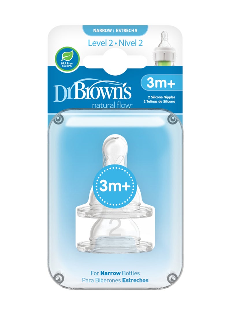Dr. Brown’s Pack Of 2 Level-2 Natural Flow Silicone Anti-Colic Baby Feeding Bottle Nipples, 3 Months +, ‎Medium-Flow - Image 2