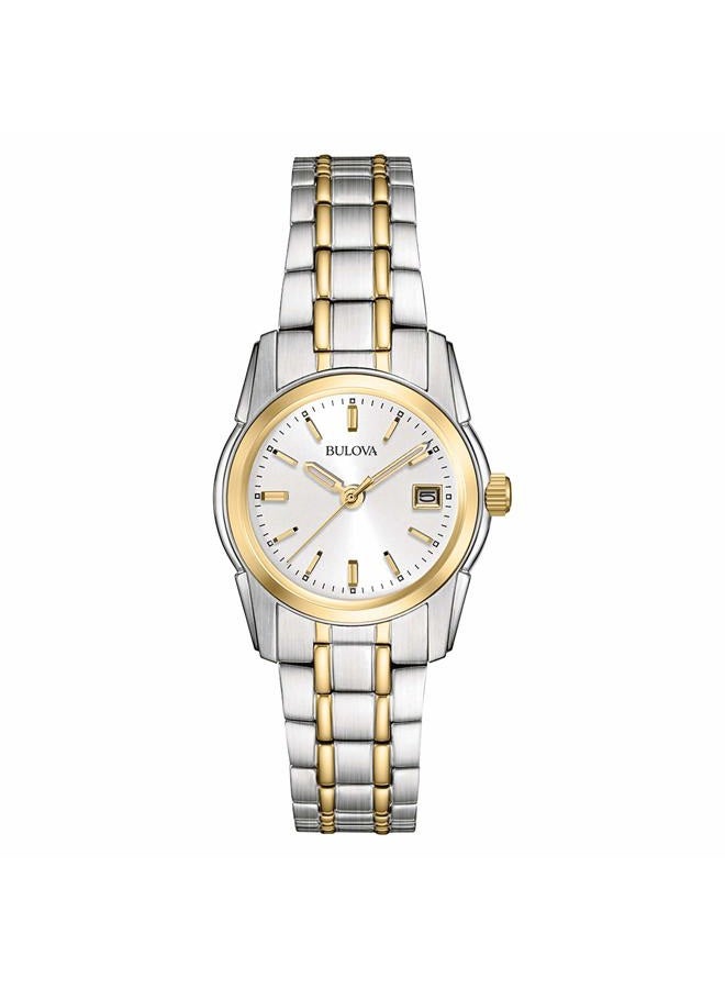 Bulova Ladies' Classic Two-Tone Stainless Steel 3-Hand Calendar Date Quartz Watch, Silver-White Dial (Style: 98M105) - Image 1