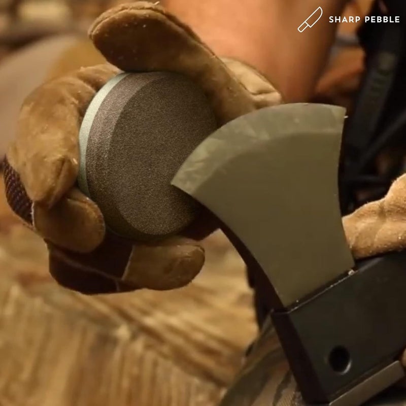 Sharp Pebble Puck/Disk - Axe/Hatchet Large Sharpening Stone- Whetstone Blade & Tool Sharpener- Dual Grit Multipurpose Waterstone Sharpener with Bamboo Box - Image 4