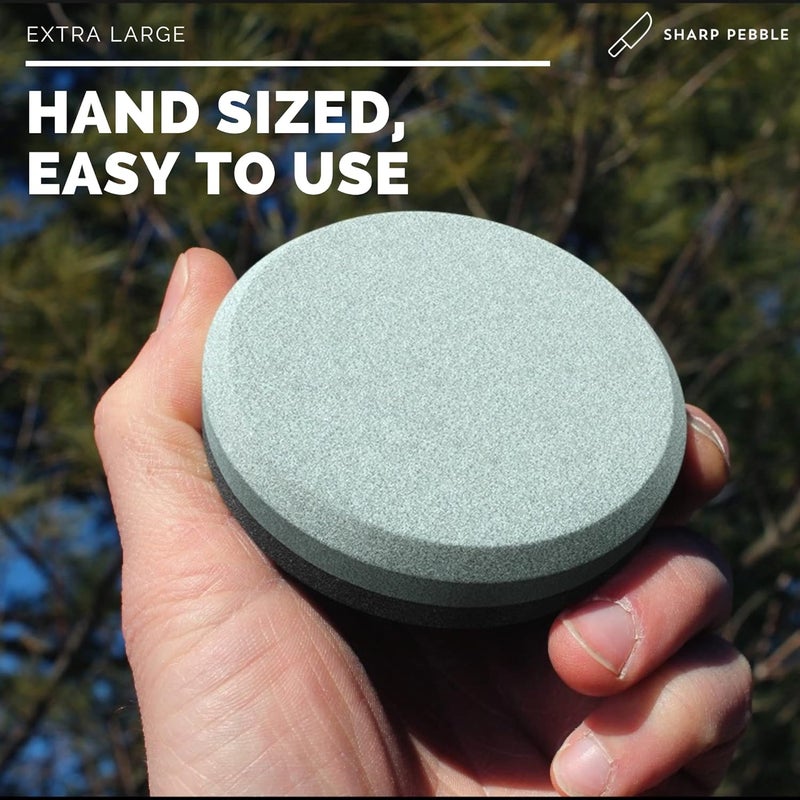 Sharp Pebble Puck/Disk - Axe/Hatchet Large Sharpening Stone- Whetstone Blade & Tool Sharpener- Dual Grit Multipurpose Waterstone Sharpener with Bamboo Box - Image 3
