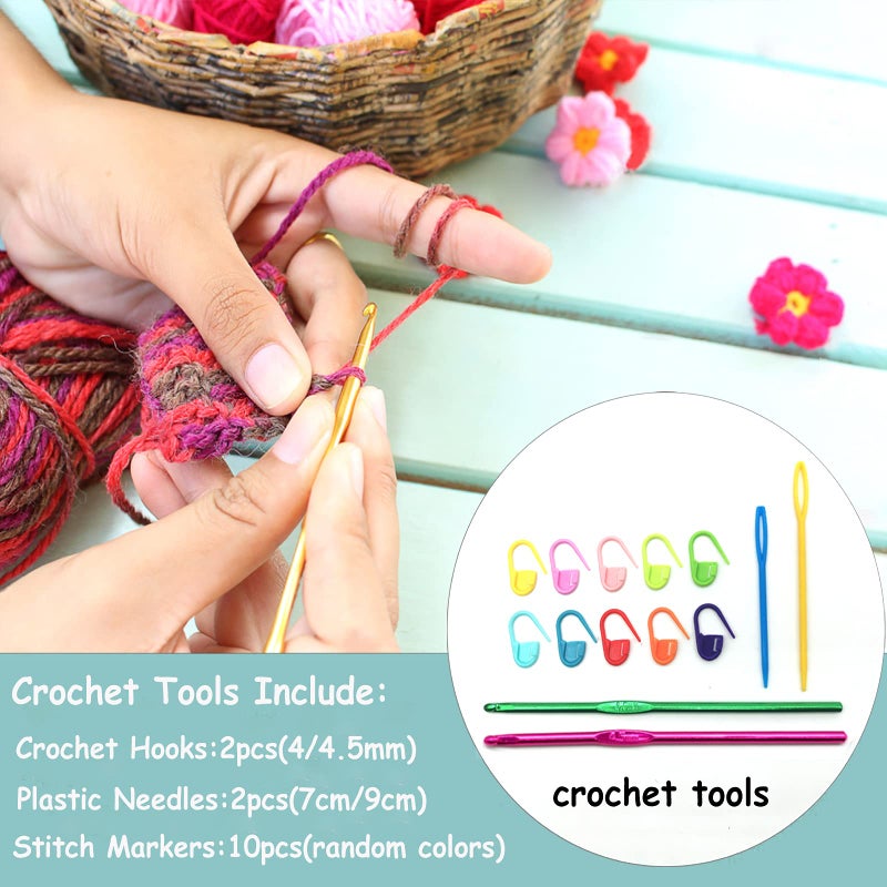 JOYTAG 10 Acrylic Yarn Skeins,Multicolor Crochet Craft for Crocheting and Knitting,with Hooks Knitting Needles Stitch Markers,Crochet Starter Kit Beginners(650 Yard/250g) - Image 4