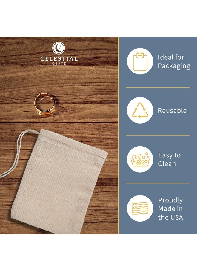 Celestial Gifts Muslin Bags Drawstring Bags Small 100Pcs 3X5 Reusable Tea Bags Jewelry Gift Spice And Cotton Gift Sachet Bags 100% Cotton Made In Usa (Natural Hem & Drawstring)  - Image 2