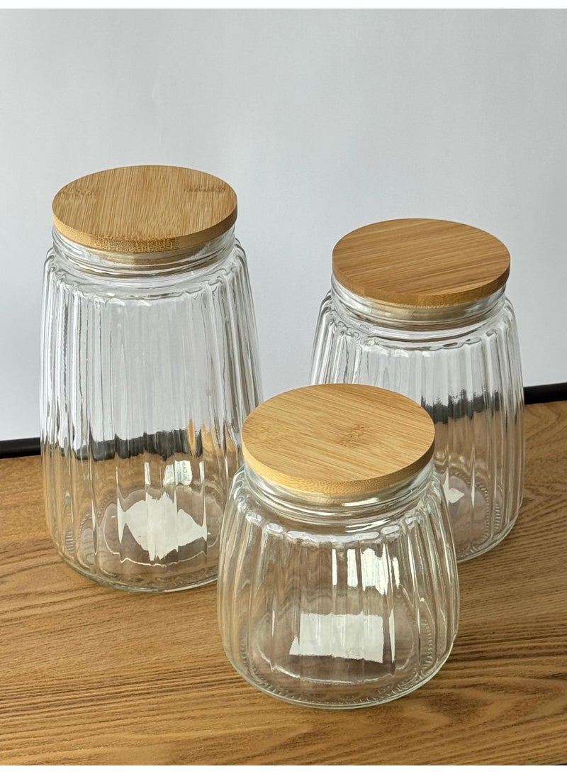 ليفينج طقم برطمان زجاجي للشاي و السكر و القهوة محكم الغلق بغطاء خشبي ، 3 قطع - Image 5