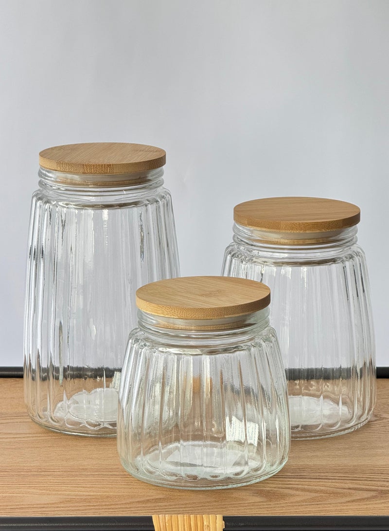 ليفينج طقم برطمان زجاجي للشاي و السكر و القهوة محكم الغلق بغطاء خشبي ، 3 قطع - Image 4