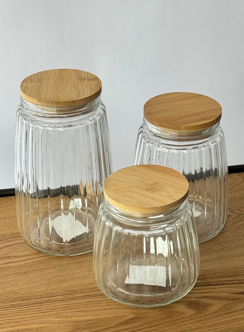 ليفينج طقم برطمان زجاجي للشاي و السكر و القهوة محكم الغلق بغطاء خشبي ، 3 قطع - Image 3